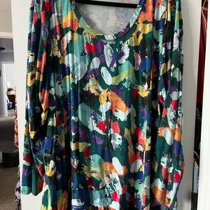 LOGO by Lori Goldstein Rayon 230 printed top with ruffle hem - 3X